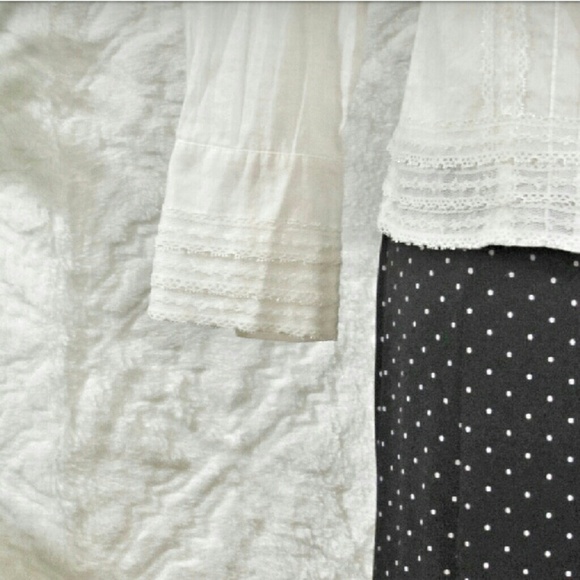 LOFT High Neck Lace Pleated Button Down - Picture 4 of 7